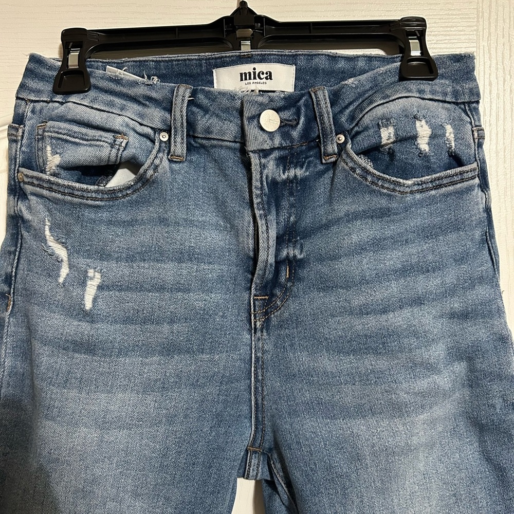 mica Light Blue Straight Leg Jeans with Subtle Distressing